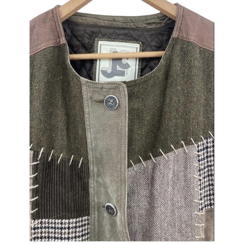 JLC 🔥Patchwork 🤑Vest Leather Wool Corduroy Y2K Forest Fairy 90s Vintage Grunge - Picture 3 of 9